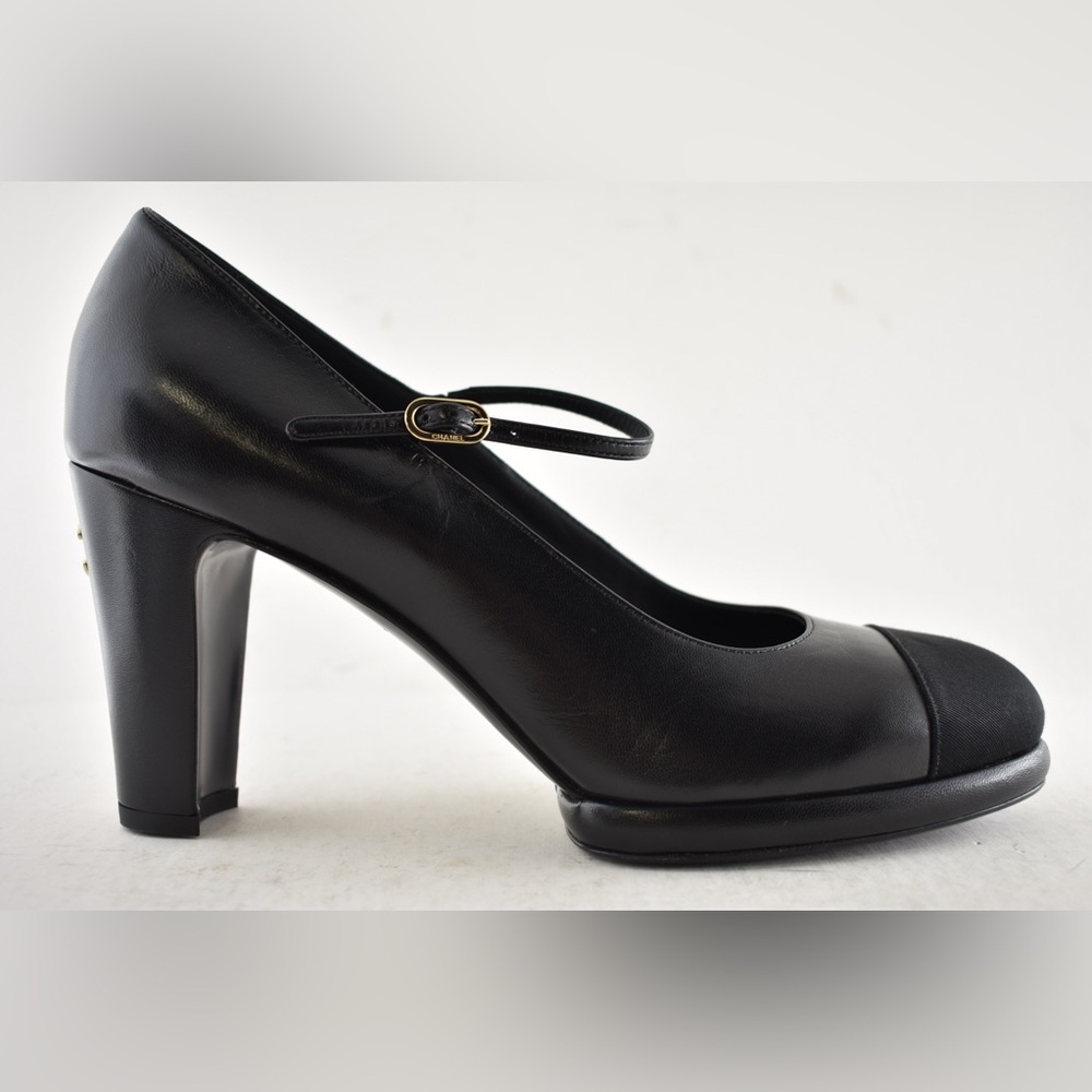 Chanel 24B Black CC Logo Mary Jane Ankle Strap Block Heel Platform Pumps 41 - Picture 2 of 16